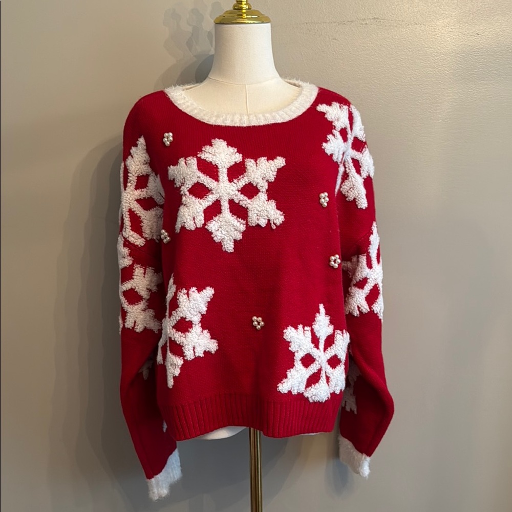 Festive Red Snowflake Sweater